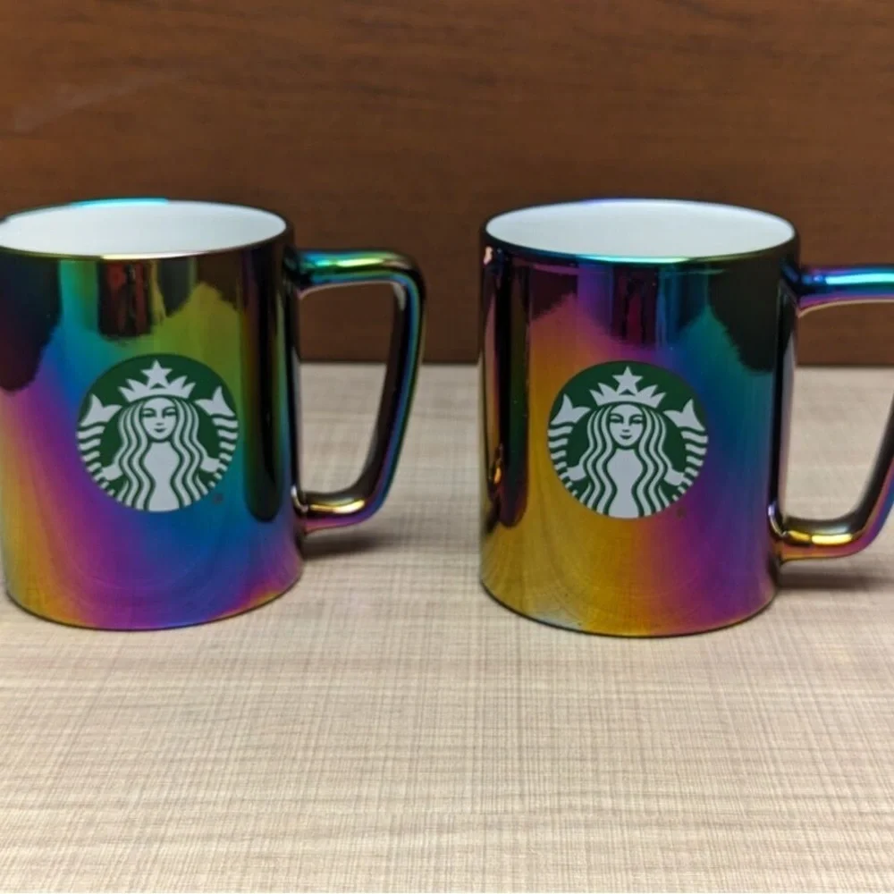 Set of 2 Starbucks Rainbow Coffee Mug 11 oz Holographic Iridescent G7